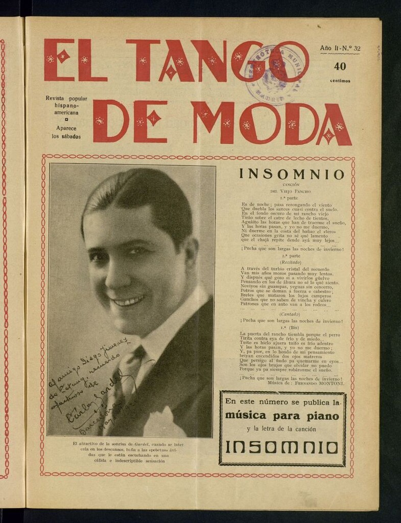 Miniatura de El Tango de Moda : revista popular hispano-americana. Aparece los sábados. Nº 32