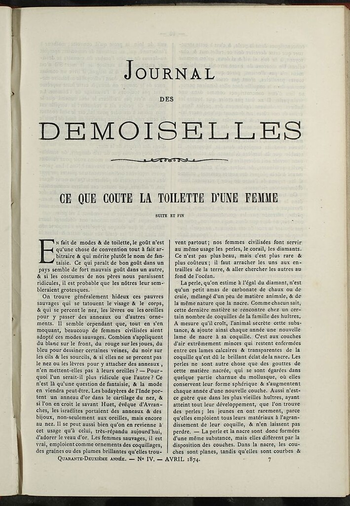 Miniatura de Journal des Demoiselles. Abril 1874