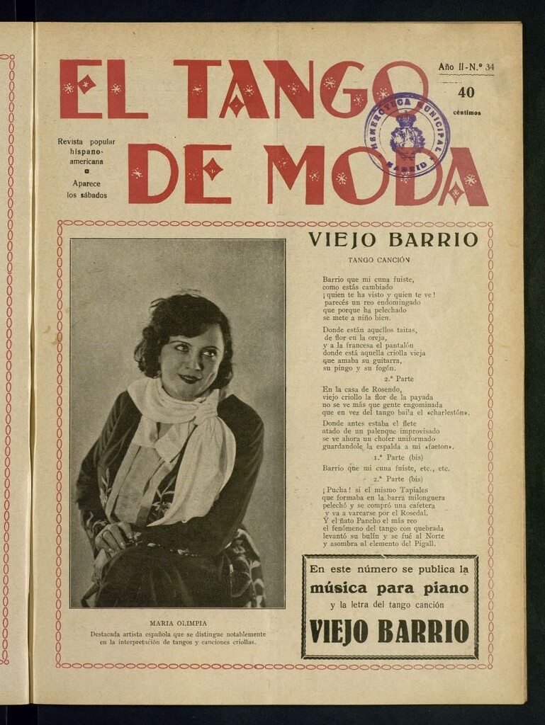 Miniatura de El Tango de Moda : revista popular hispano-americana. Aparece los sábados. Nº 34