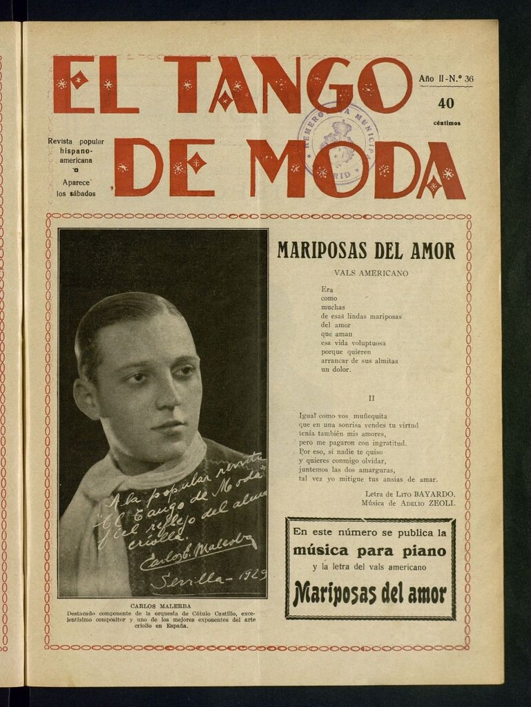 Miniatura de El Tango de Moda : revista popular hispano-americana. Aparece los sábados. Nº 36