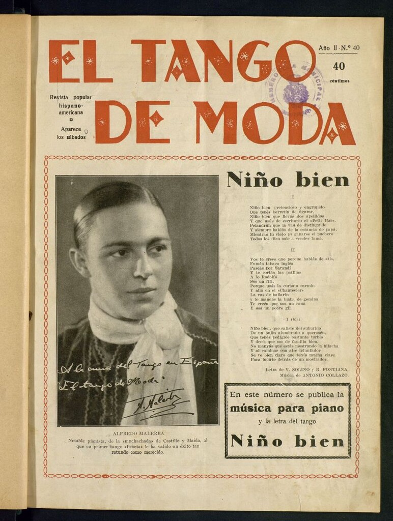 Miniatura de El Tango de Moda : revista popular hispano-americana. Aparece los sábados. Nº 40