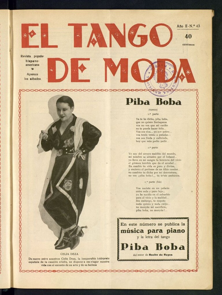 Miniatura de El Tango de Moda : revista popular hispano-americana. Aparece los sábados. Nº 43