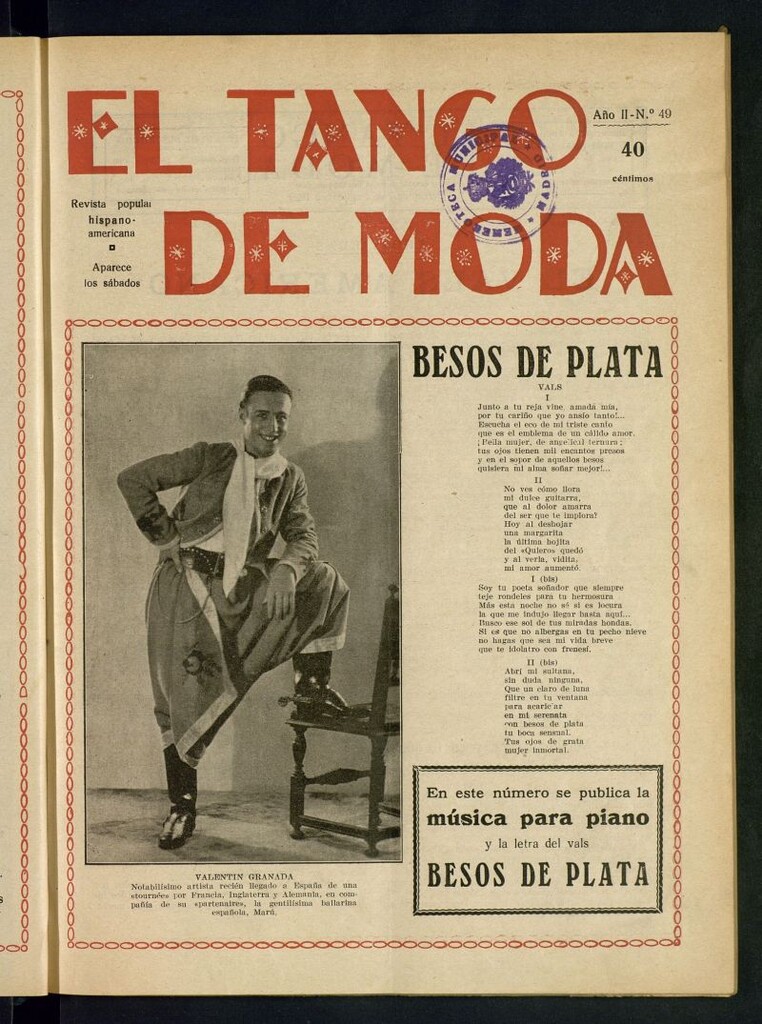 Miniatura de El Tango de Moda : revista popular hispano-americana. Aparece los sábados. Nº 49