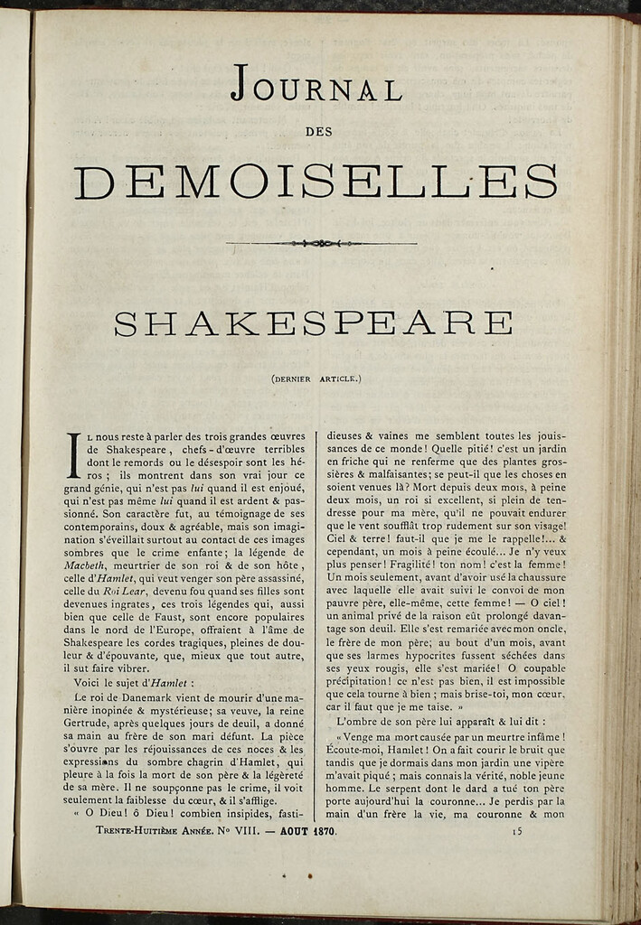 Miniatura de Journal des Demoiselles. Agosto 1870
