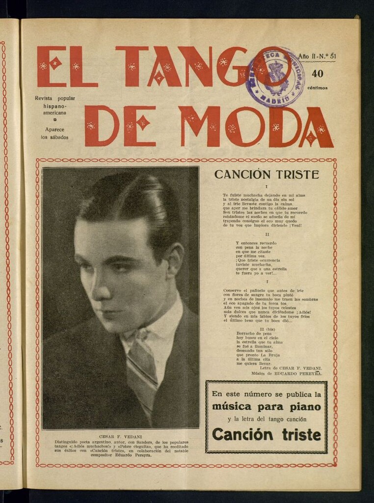 Miniatura de El Tango de Moda : revista popular hispano-americana. Aparece los sábados. Nº 51