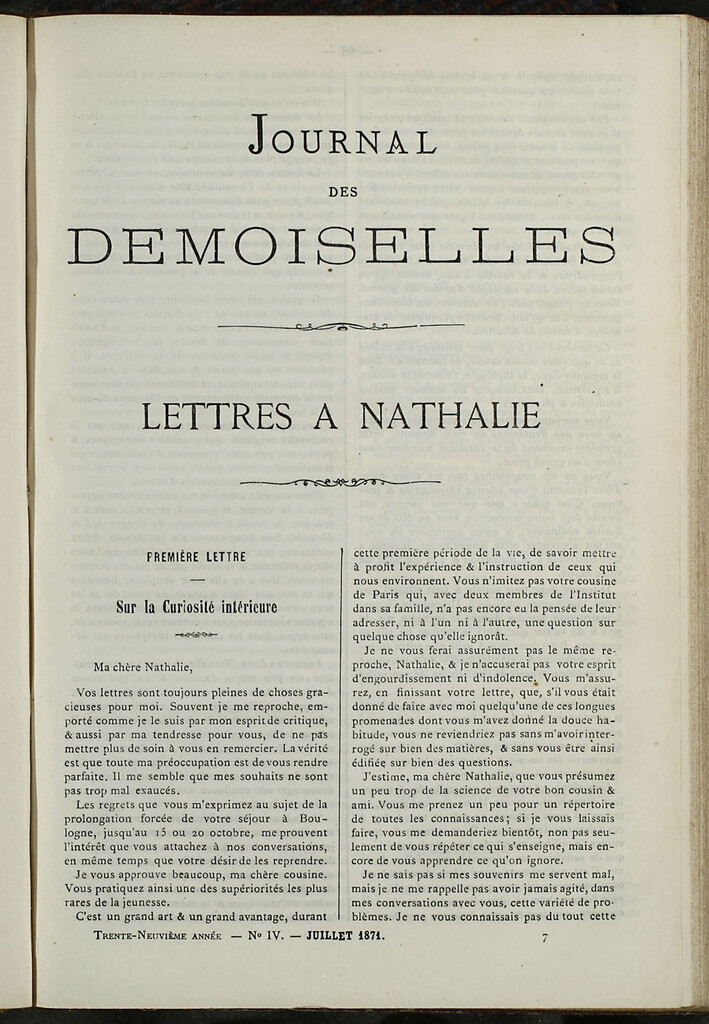 Miniatura de Journal des Demoiselles. Julio 1871