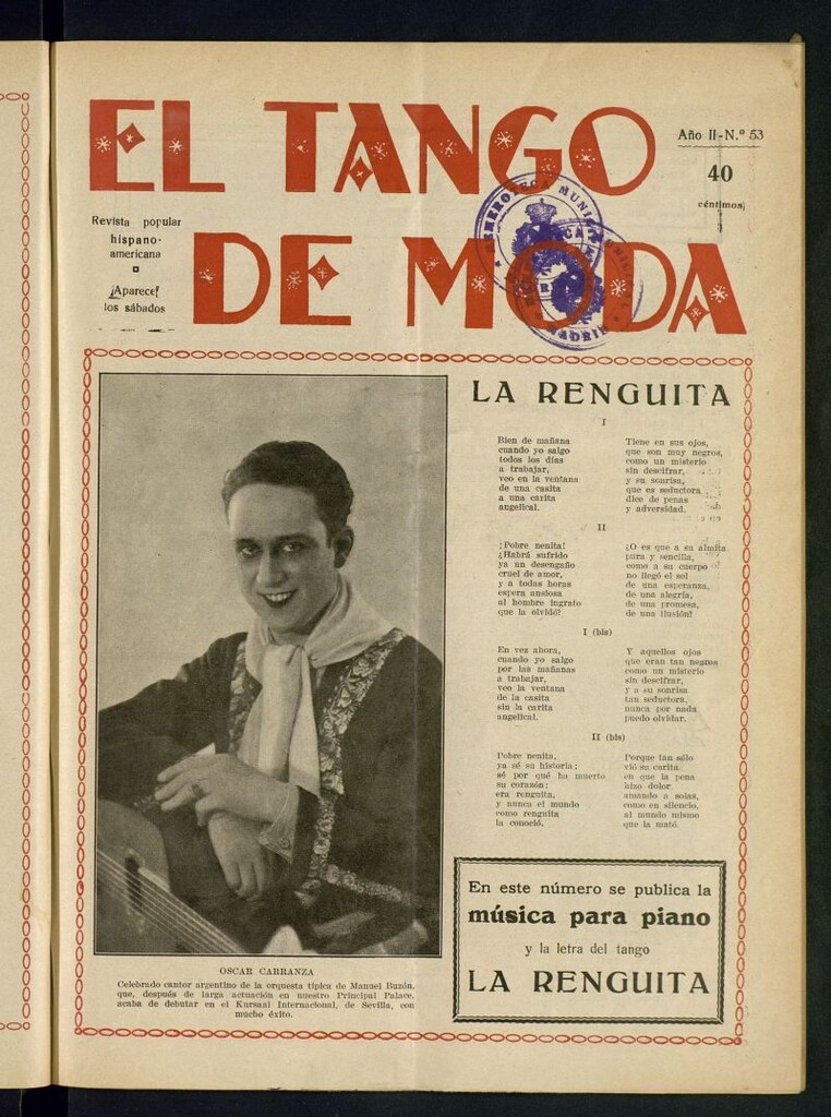 Miniatura de El Tango de Moda : revista popular hispano-americana. Aparece los sábados. Nº 53