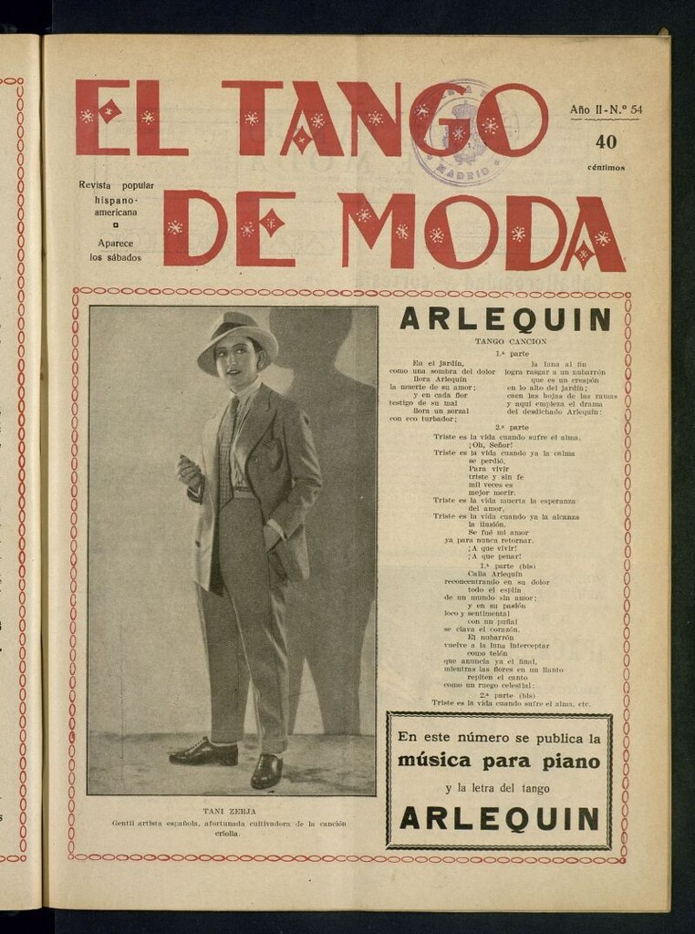 Miniatura de El Tango de Moda : revista popular hispano-americana. Aparece los sábados. Nº 54