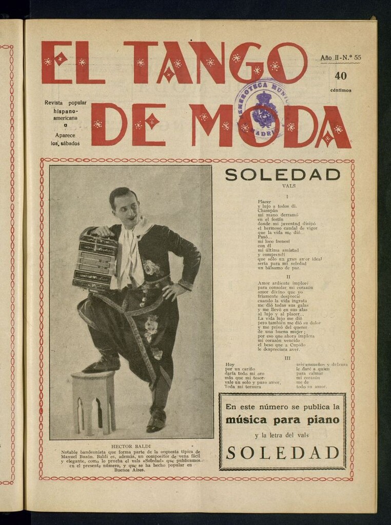 Miniatura de El Tango de Moda : revista popular hispano-americana. Aparece los sábados. Nº 55