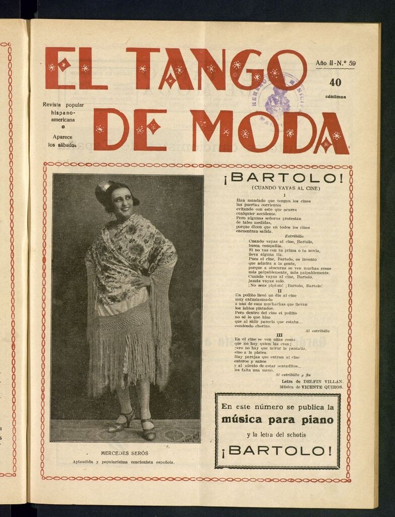 Miniatura de El Tango de Moda : revista popular hispano-americana. Aparece los sábados. Nº 59