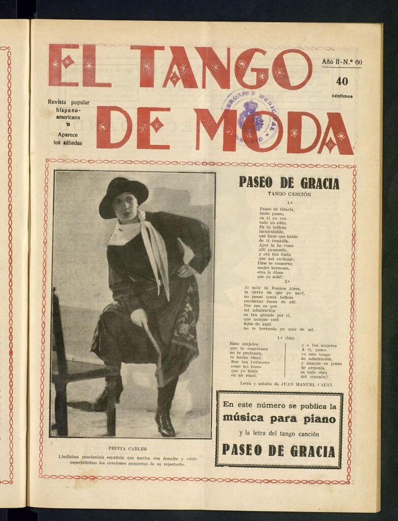 Miniatura de El Tango de Moda : revista popular hispano-americana. Aparece los sábados. Nº 60