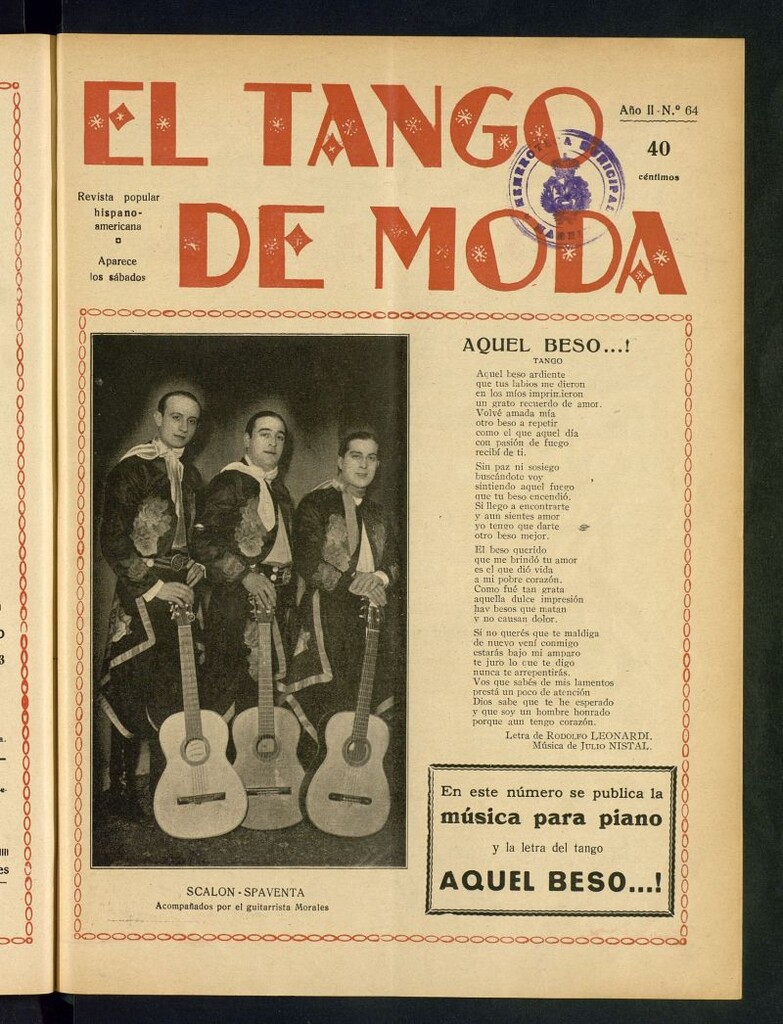 Miniatura de El Tango de Moda : revista popular hispano-americana. Aparece los sábados. Nº 64