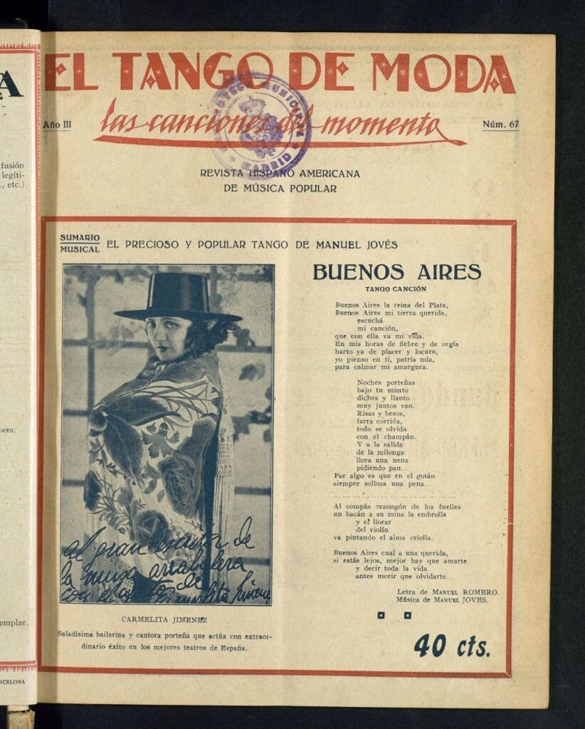 Miniatura de El Tango de Moda : revista popular hispano-americana. Aparece los sábados. Nº 67