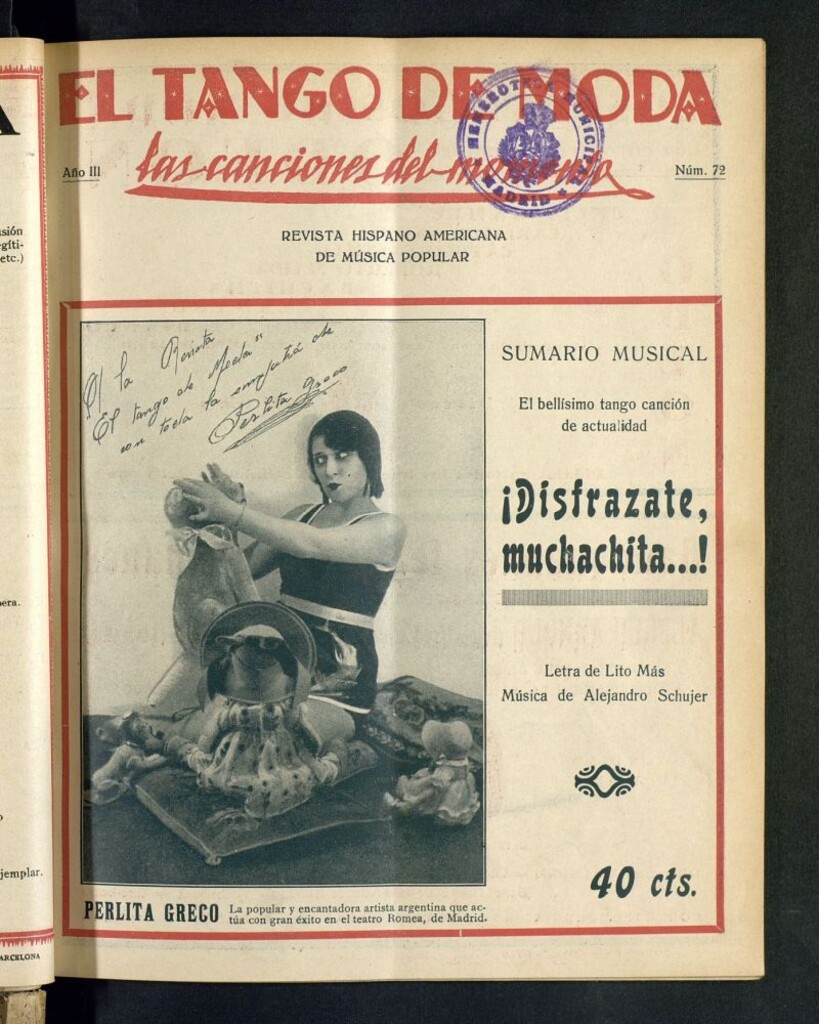 Miniatura de El Tango de Moda : revista popular hispano-americana. Aparece los sábados. Nº 72