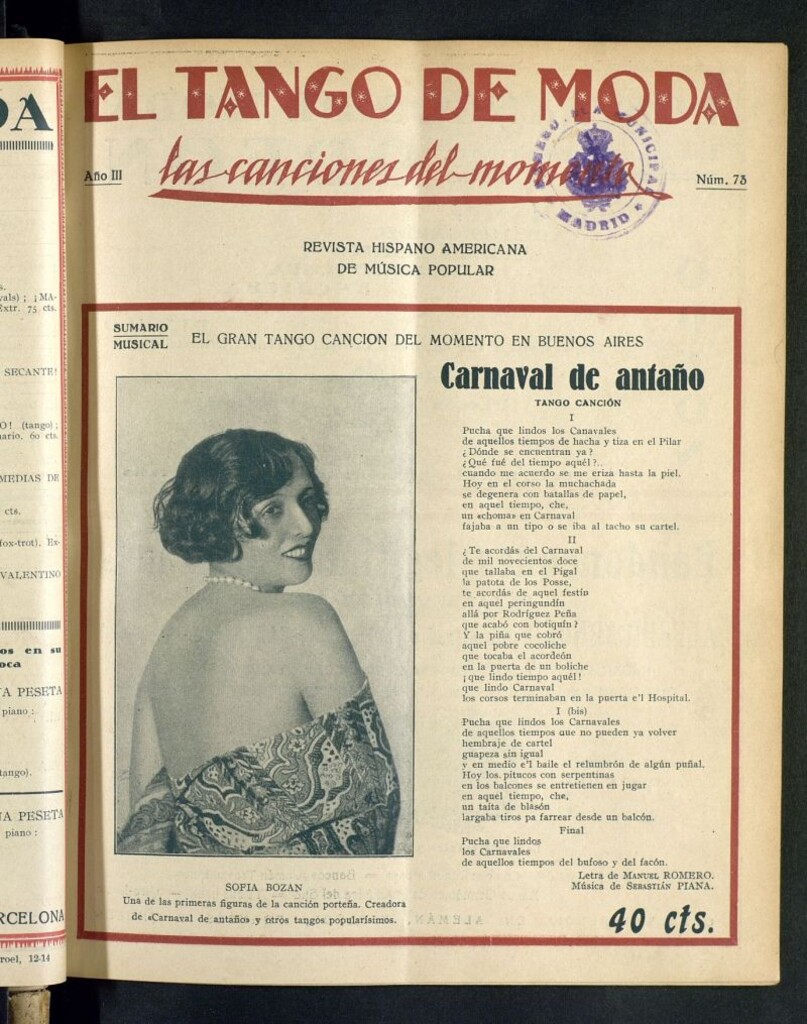 Miniatura de El Tango de Moda : revista popular hispano-americana. Aparece los sábados. Nº 73