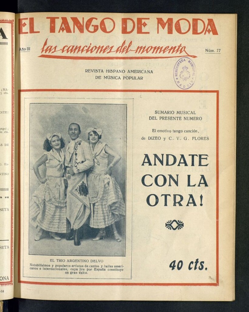Miniatura de El Tango de Moda : revista popular hispano-americana. Aparece los sábados. Nº 77