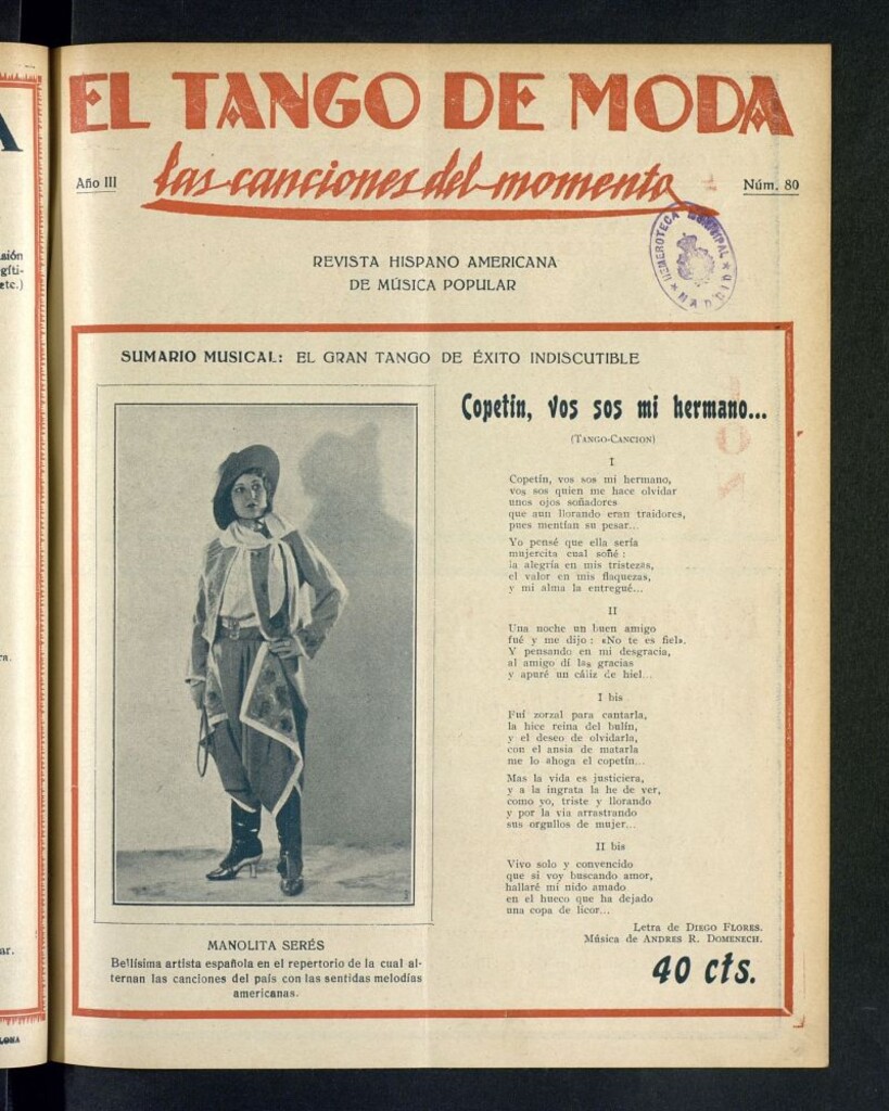 Miniatura de El Tango de Moda : revista popular hispano-americana. Aparece los sábados. Nº 80