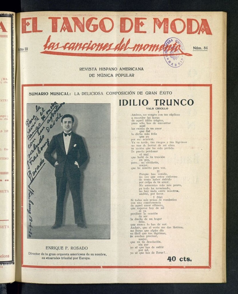 Miniatura de El Tango de Moda : revista popular hispano-americana. Aparece los sábados. Nº 84
