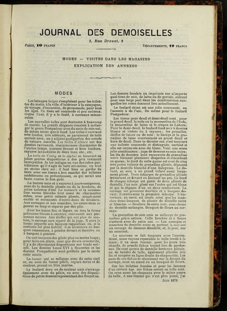 Miniatura de Journal des Demoiselles de junio de 1879 anexo