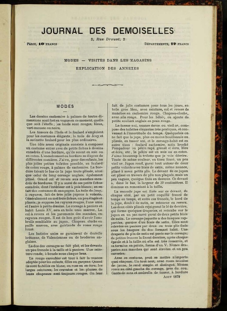 Miniatura de Journal des Demoiselles de agosto de 1879 anexo