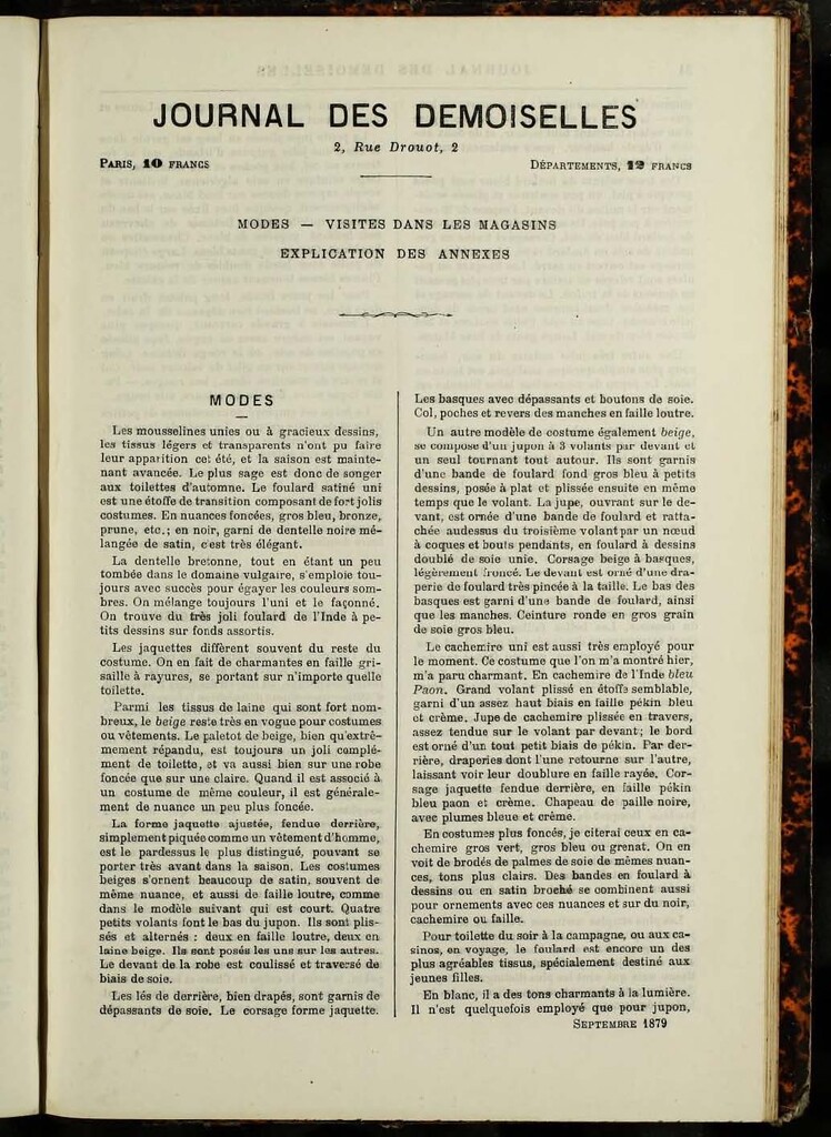 Miniatura de Journal des Demoiselles de septiembre de 1879 anexo