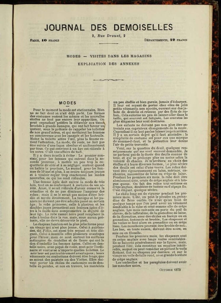 Miniatura de Journal des Demoiselles de octubre de 1879 anexo