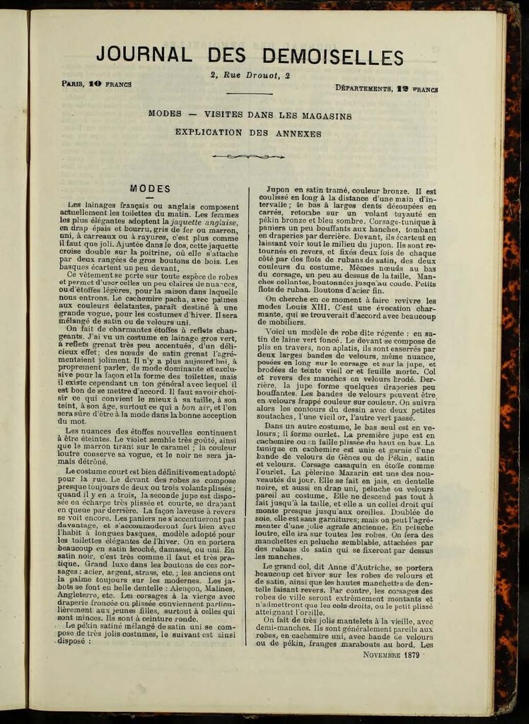 Miniatura de Journal des Demoiselles de noviembre de 1879 anexo