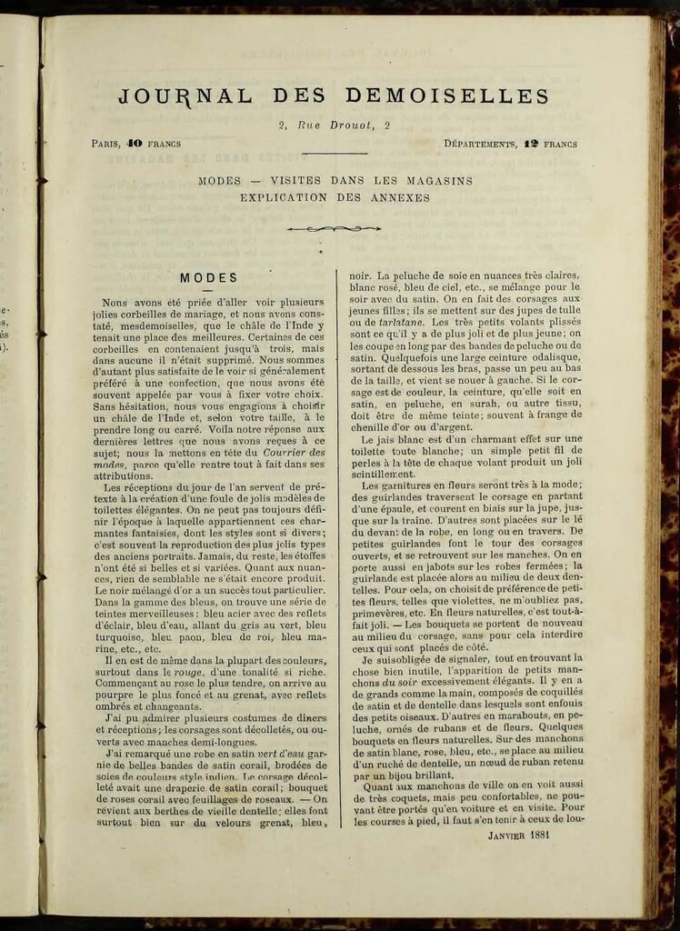 Miniatura de Journal des Demoiselles de enero de 1881 anexo