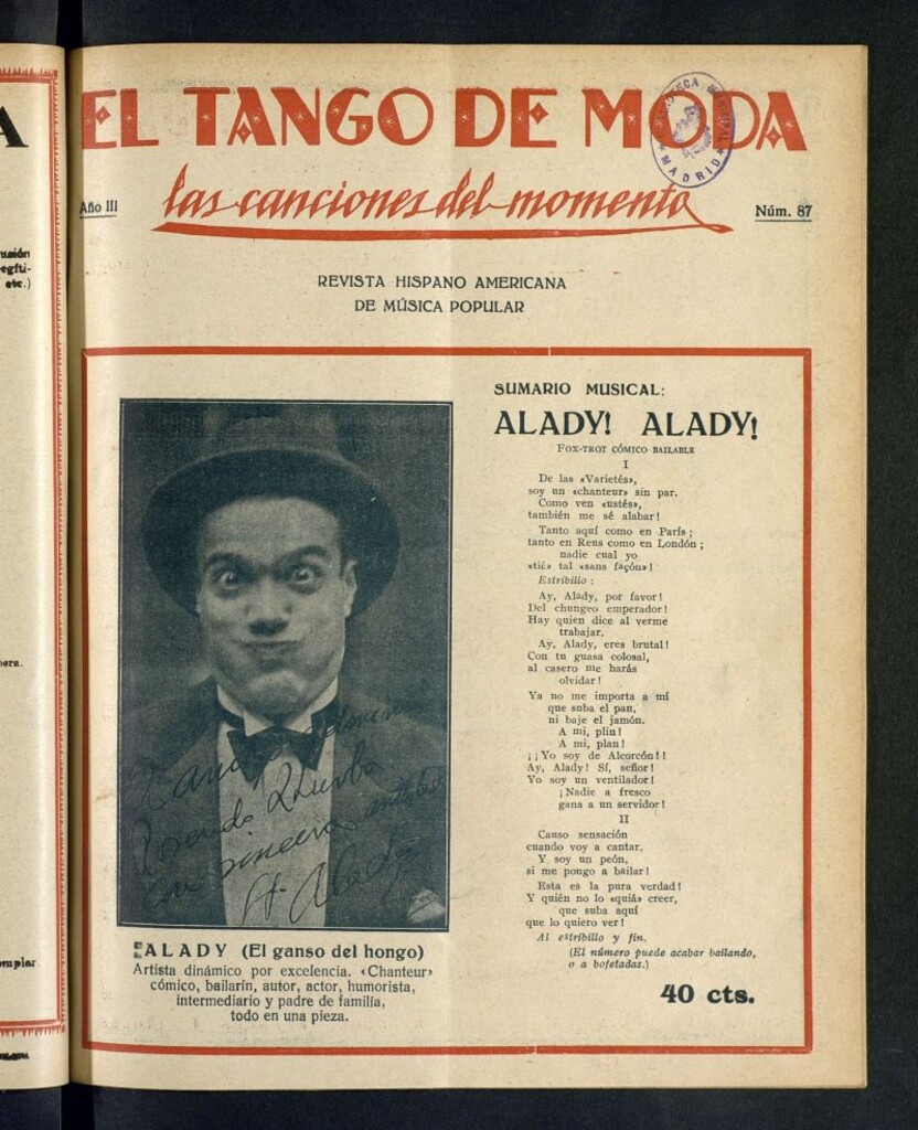 Miniatura de El Tango de Moda : revista popular hispano-americana. Aparece los sábados. Nº 87
