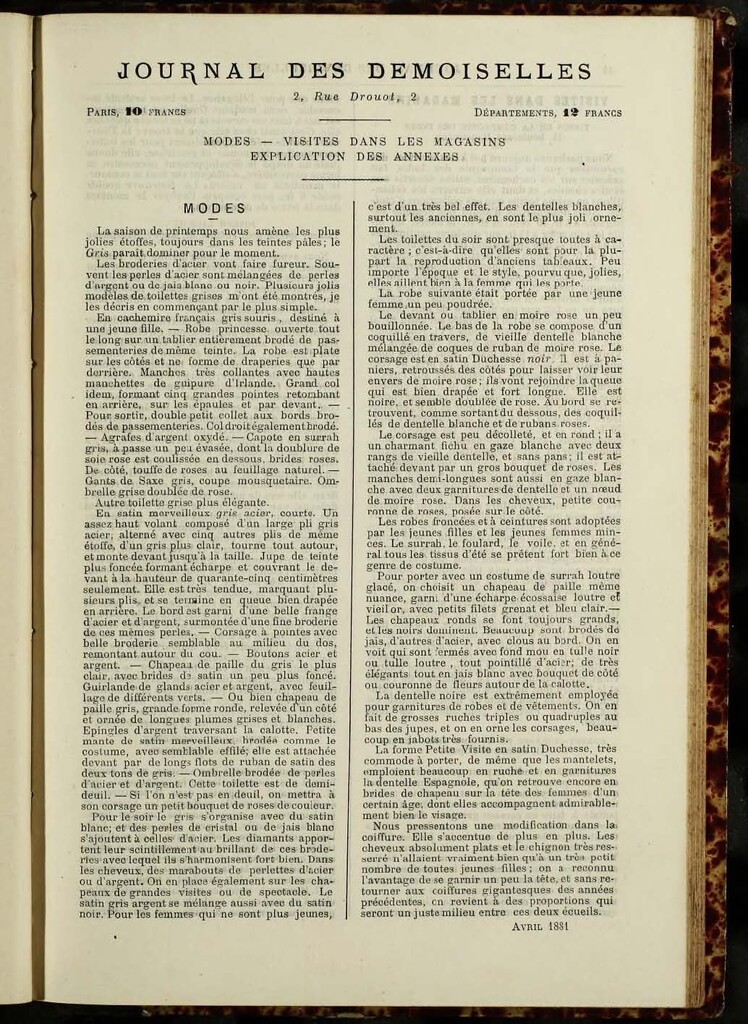 Miniatura de Journal des Demoiselles de abril de 1881 anexo