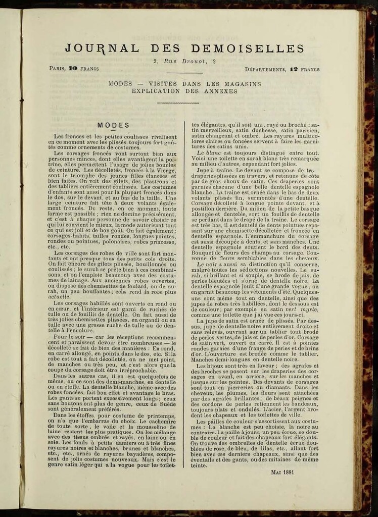 Miniatura de Journal des Demoiselles de mayo de 1881 anexo