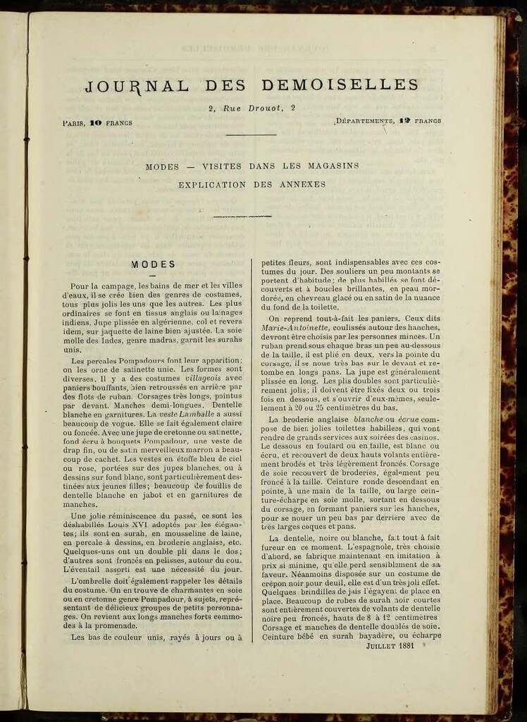 Miniatura de Journal des Demoiselles de julio de 1881 anexo
