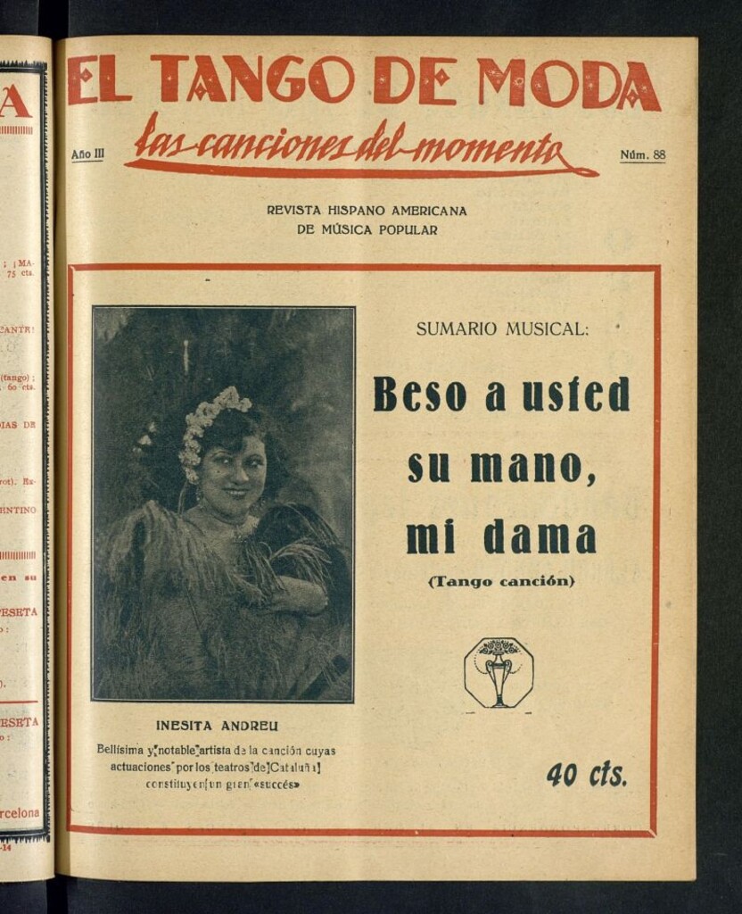 Miniatura de El Tango de Moda : revista popular hispano-americana. Aparece los sábados. Nº 88