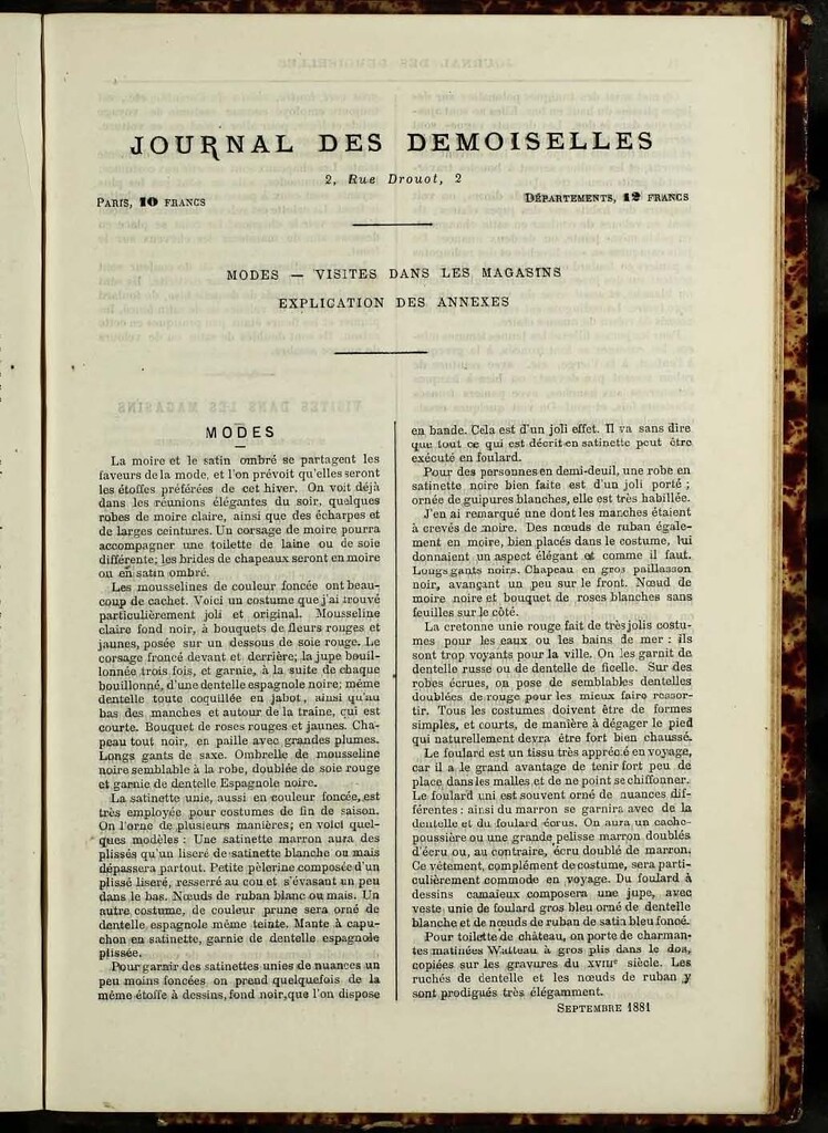 Miniatura de Journal des Demoiselles de septiembre de 1881 anexo