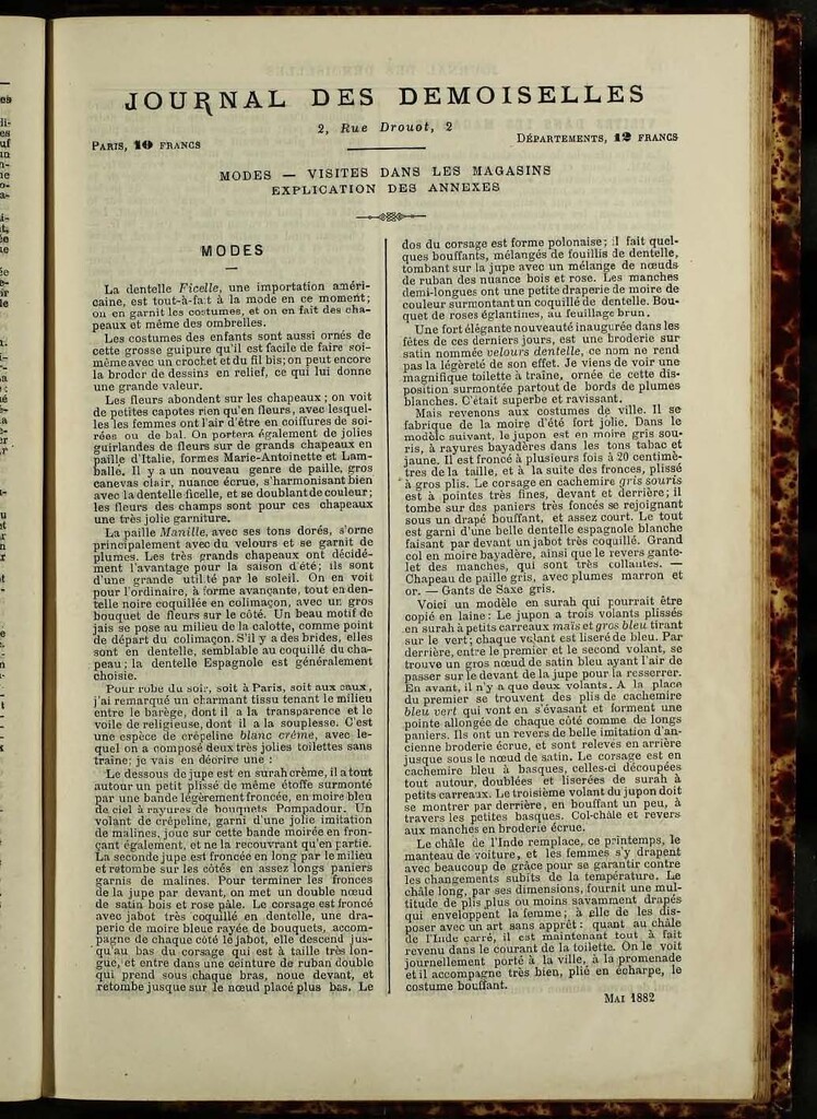Miniatura de Journal des Demoiselles de mayo de 1882 anexo