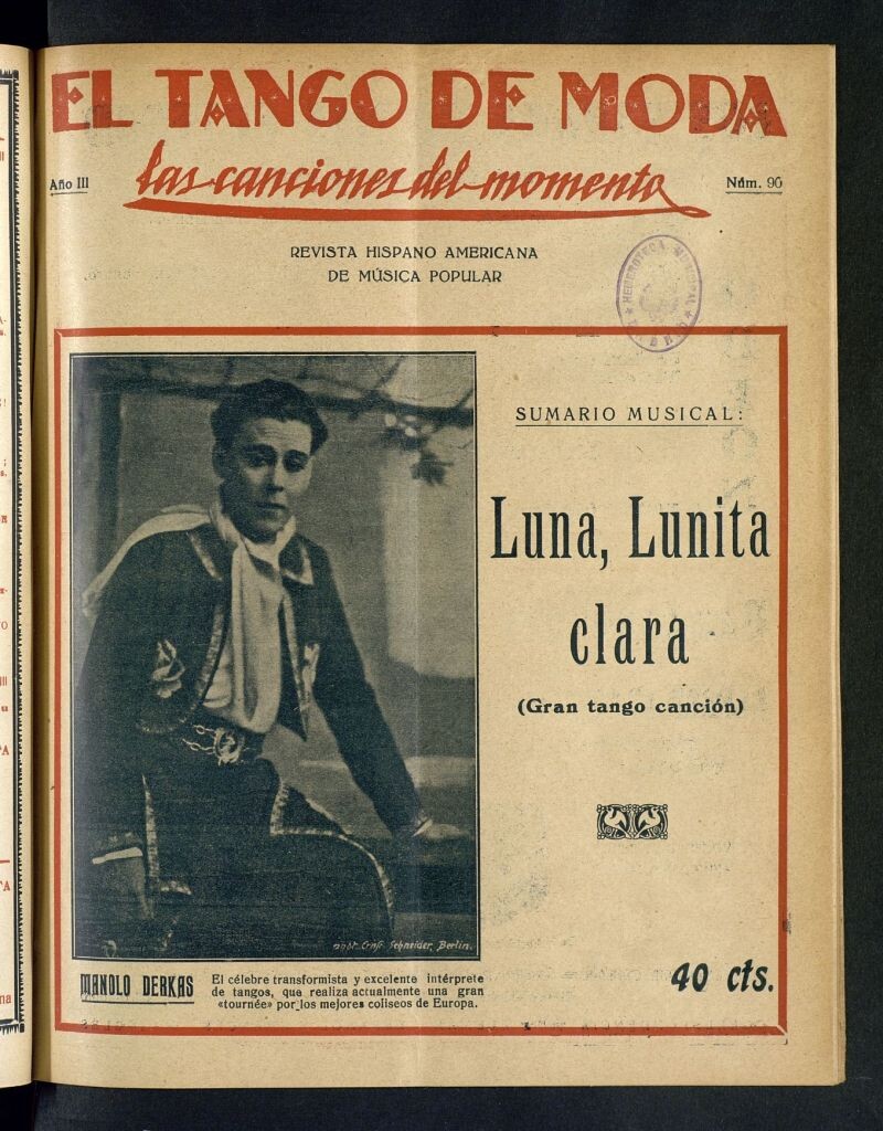 Miniatura de El Tango de Moda : revista popular hispano-americana. Aparece los sábados. Nº 90