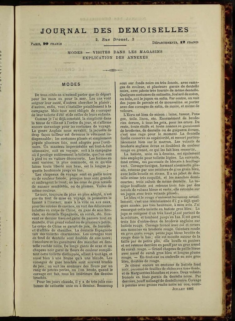 Miniatura de Journal des Demoiselles de julio de 1882 anexo