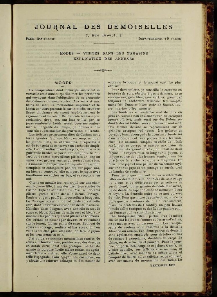 Miniatura de Journal des Demoiselles de septiembre de 1882 anexo