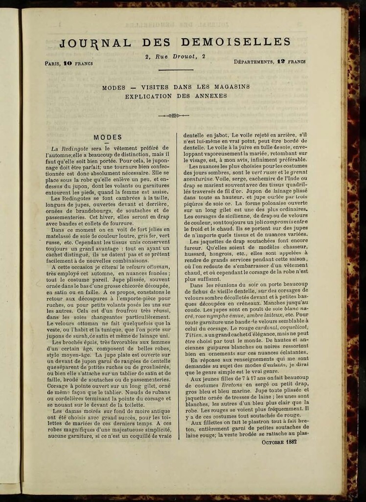 Miniatura de Journal des Demoiselles de octubre de 1882 anexo