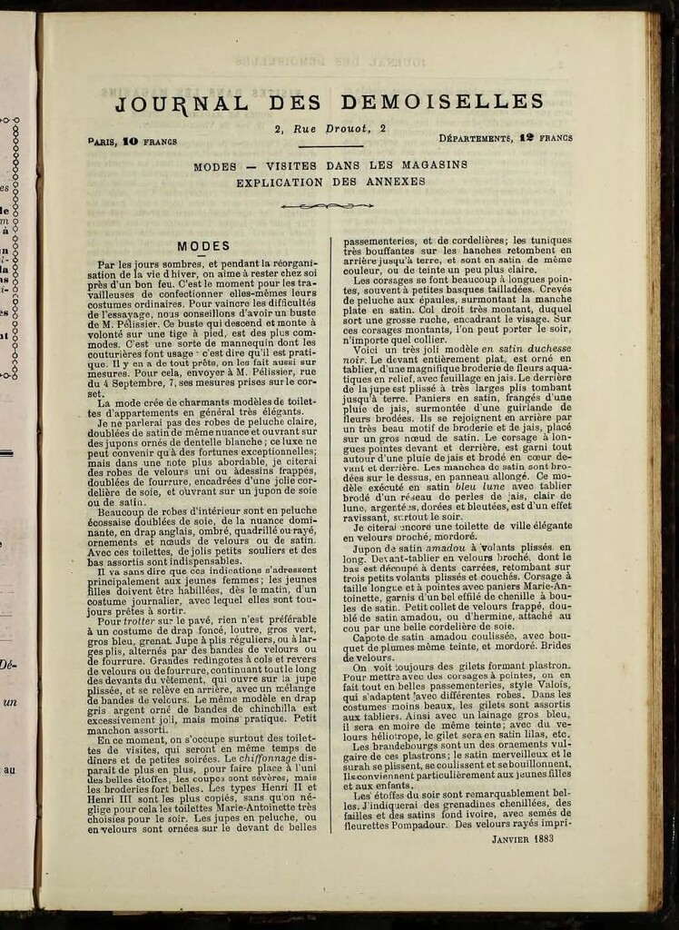 Miniatura de Journal des Demoiselles de enero de 1883 anexo