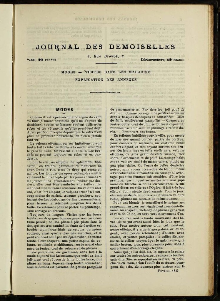 Miniatura de Journal des Demoiselles de febrero de 1883 anexo