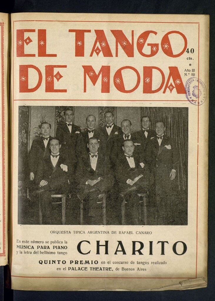 Miniatura de El Tango de Moda : revista popular hispano-americana. Aparece los sábados. Nº 92