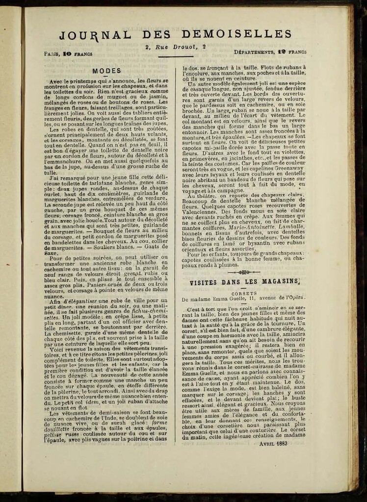 Miniatura de Journal des Demoiselles de abril de 1883 anexo