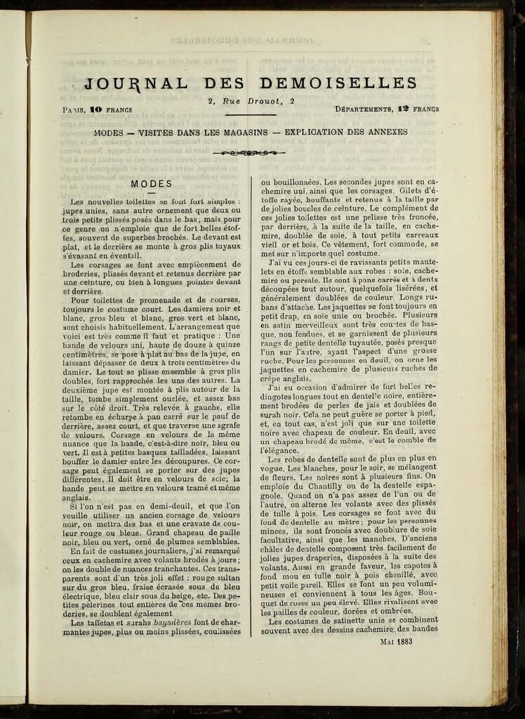 Miniatura de Journal des Demoiselles de mayo de 1883 anexo