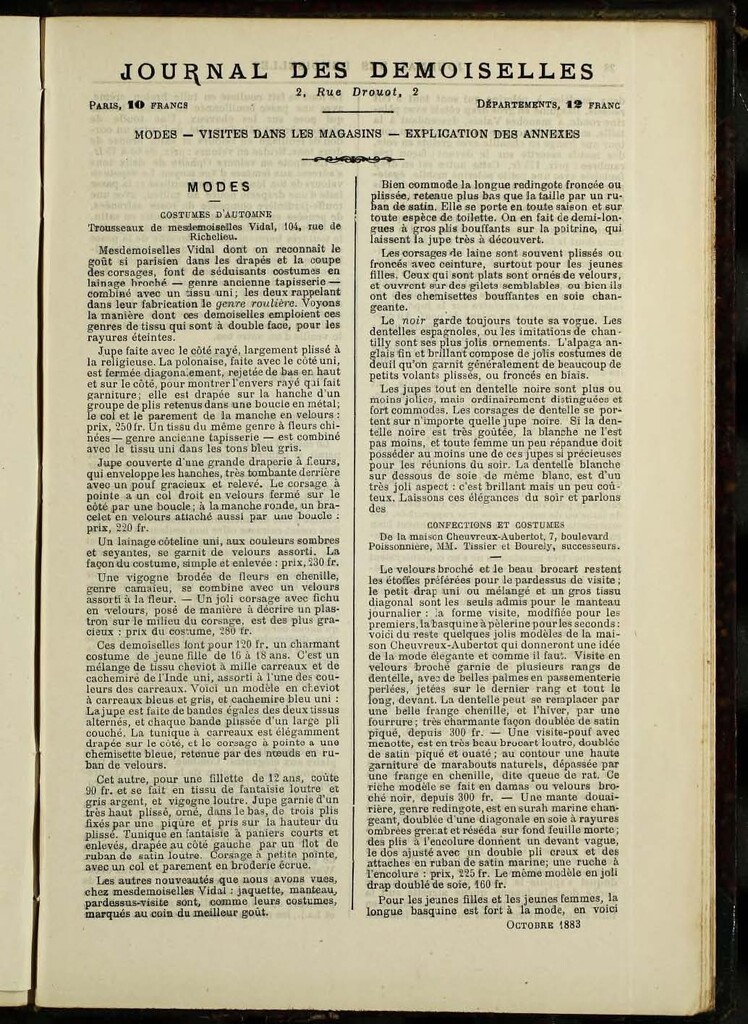 Miniatura de Journal des Demoiselles de octubre de 1883 anexo