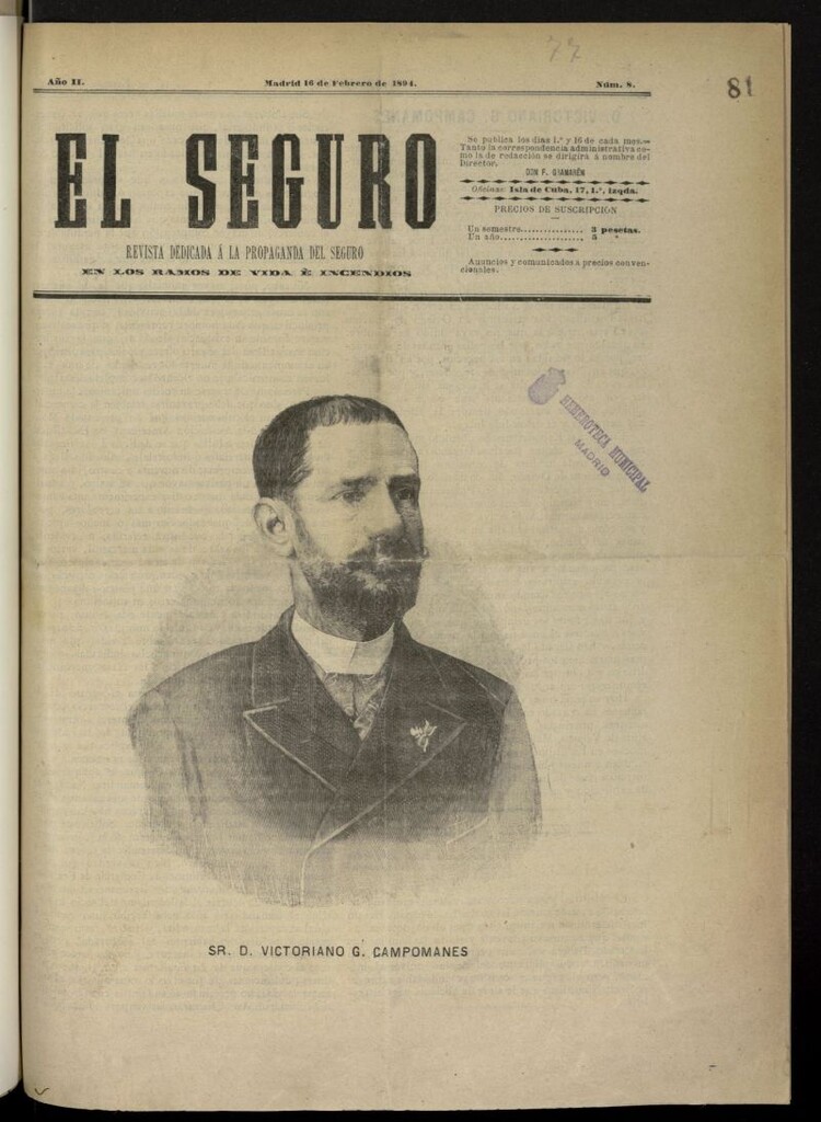 Miniatura de El seguro: revista dedicada a la propaganda del seguro en los ramos de vida e incendio