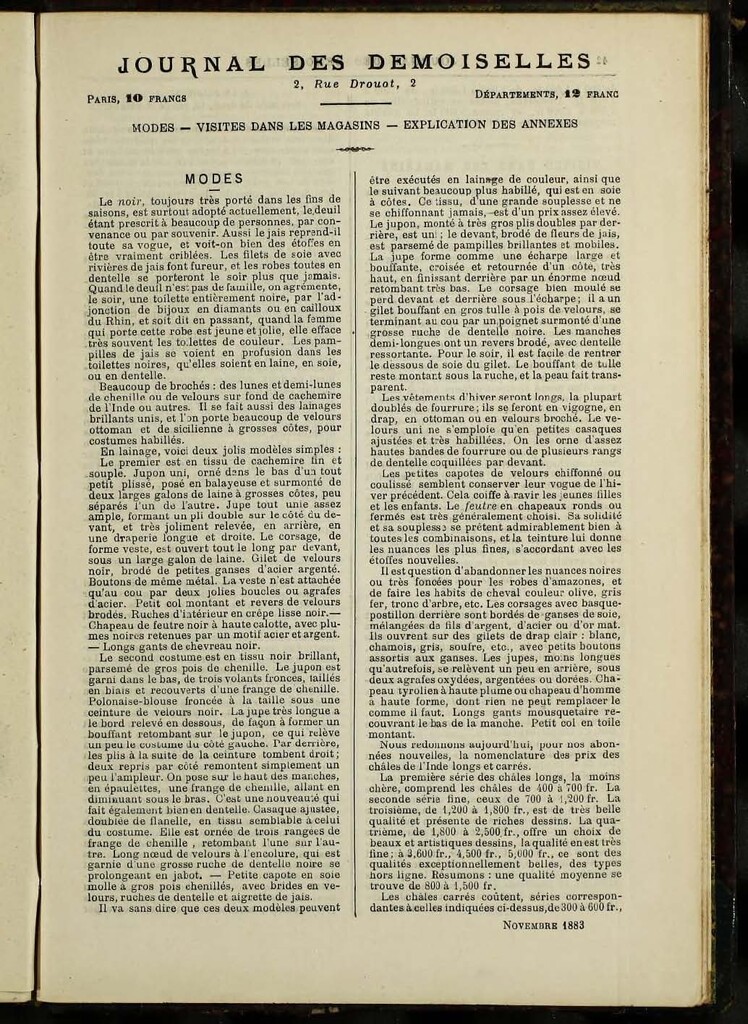 Miniatura de Journal des Demoiselles de noviembre de 1883 anexo