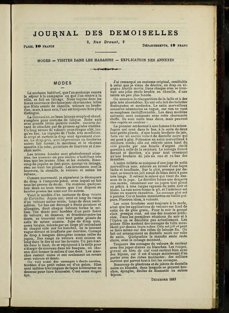 Miniatura de Journal des Demoiselles de diciembre de 1883 anexo
