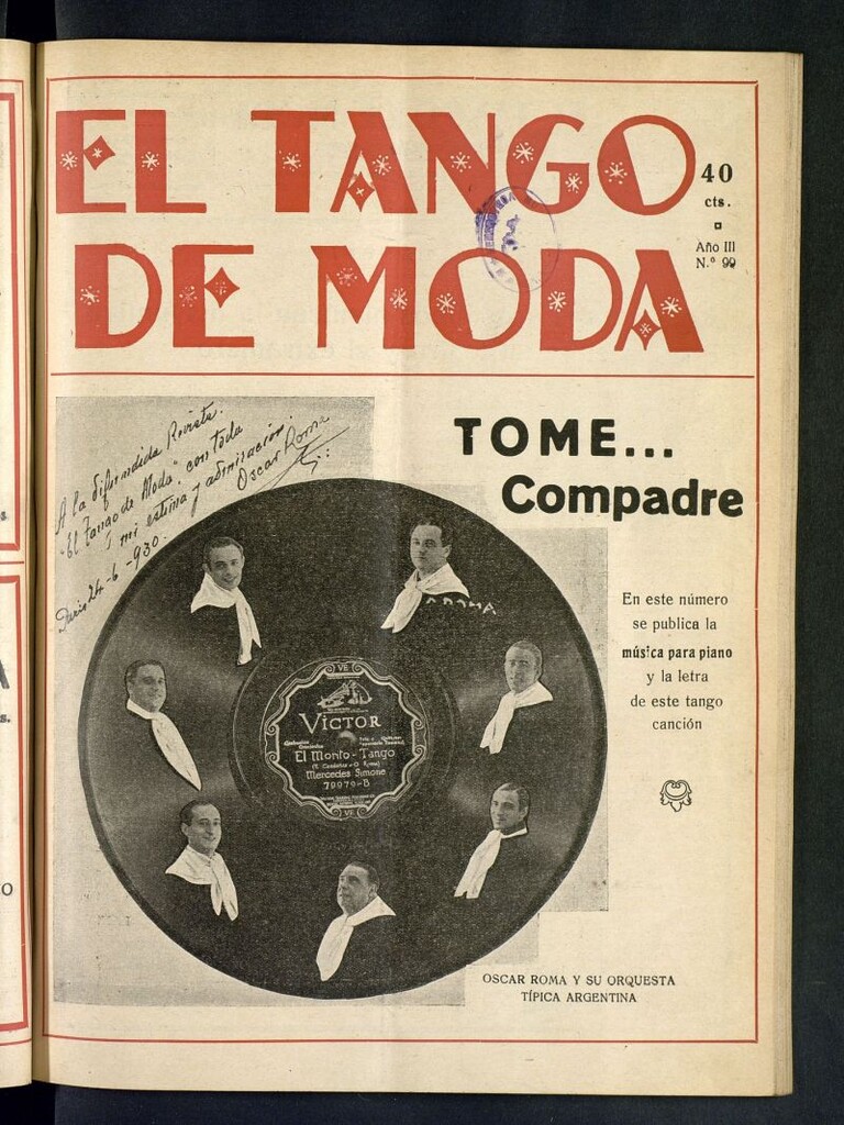 Miniatura de El Tango de Moda : revista popular hispano-americana. Aparece los sábados. Nº 99