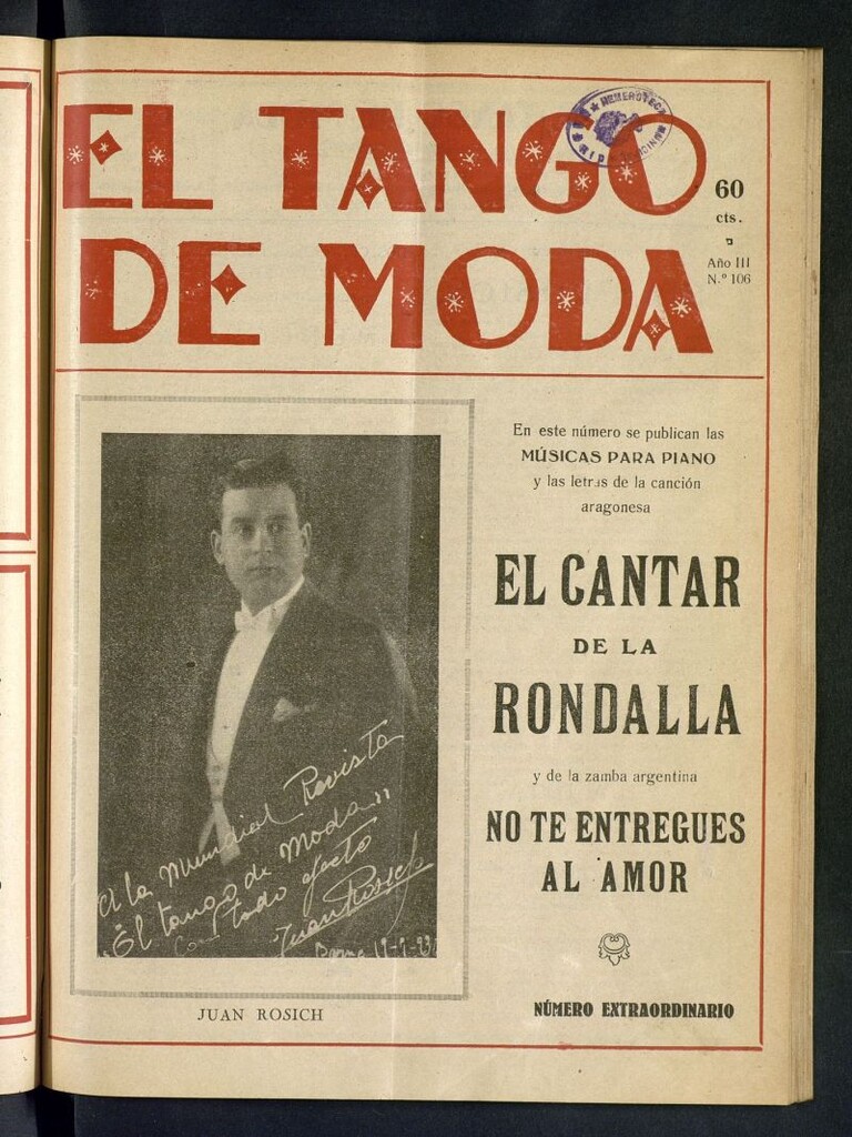Miniatura de El Tango de Moda : revista popular hispano-americana. Aparece los sábados. Nº 106